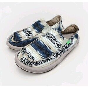 Sanuk Donny Funk Mens 10 Slip On Navy Baja Blanket Southwestern Aztec Shoes